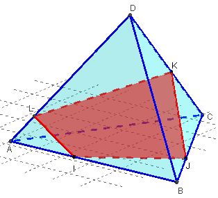 geogebra 3D - quadrilatère comme section plane de tétraèdre- copyright Patrice Debart 2015