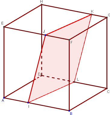 Geogebra 3D - parallélogramme comme section d'un cube - copyright Patrice Debart 2014