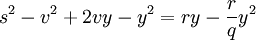 s^2 - v^2 + 2vy - y^2 = ry - \frac{r}{q}y^2