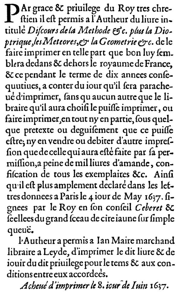 la geometrie de descartes - ed. 1637 - permission