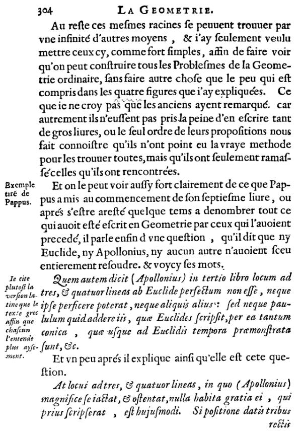 la Geometrie de Descartes - probleme de Pappus - page 304