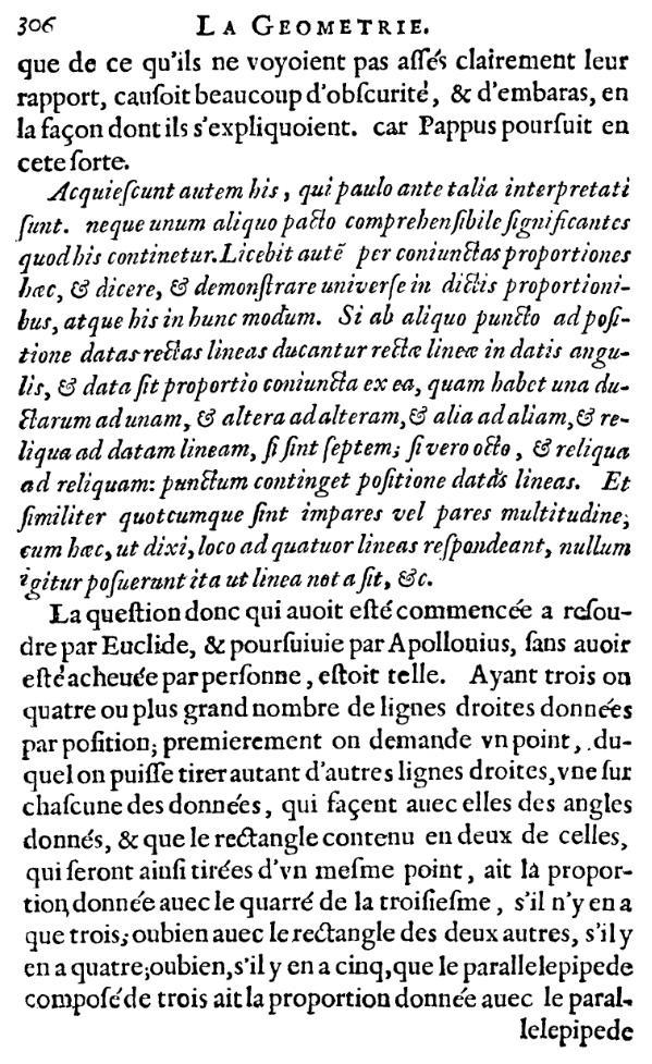 la geometrie de descartes - ed. 1637 - probleme de pappus - page 306