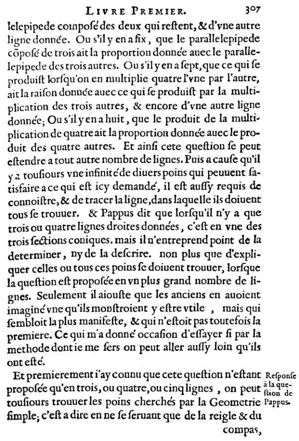 la geometrie de descartes - ed. 1637 - probleme de pappus - page 307