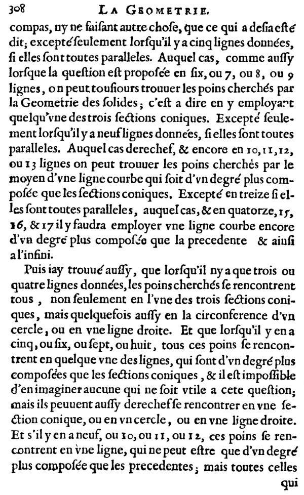 la geometrie de descartes - ed. 1637 - problème de Pappus - page 308