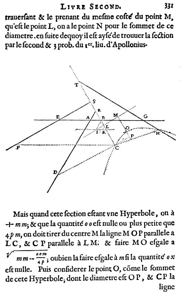 la geometrie de descartes - ed. 1637 - hyperbole solution du problème de Pappus - figure 9 - page 331