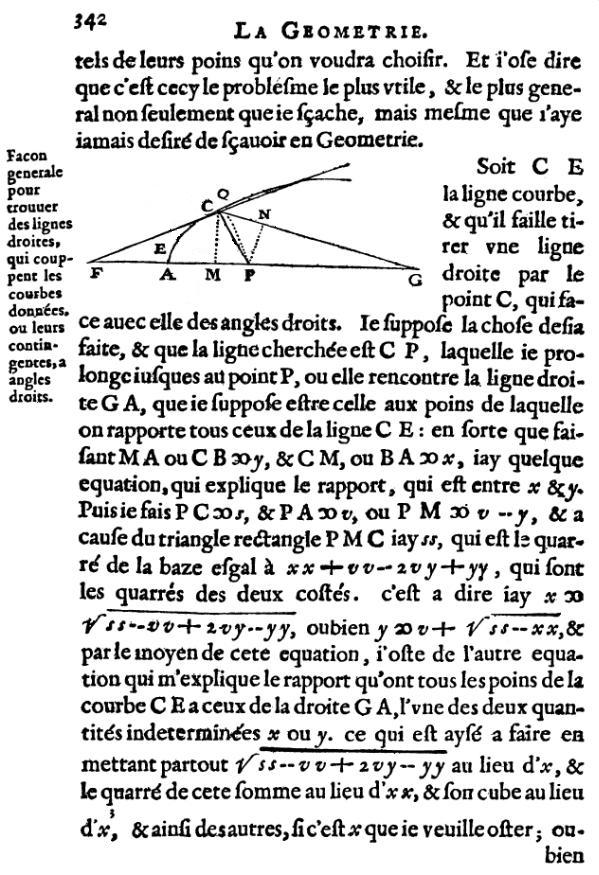 la geometrie de descartes - ed. 1637 - tangente a l'ellipse - figure 12 - page 342