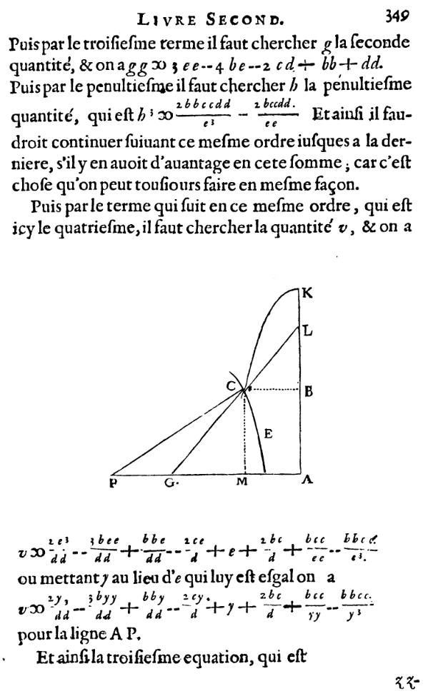 la geometrie de descartes - ed. 1637 - mouvement d'une parabole - figure 13 - page 349