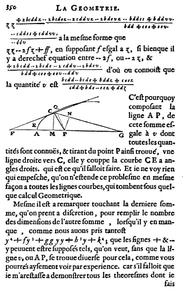 la geometrie de descartes - ed. 1637 - normale a l'ellipse - figure 14 - page 350