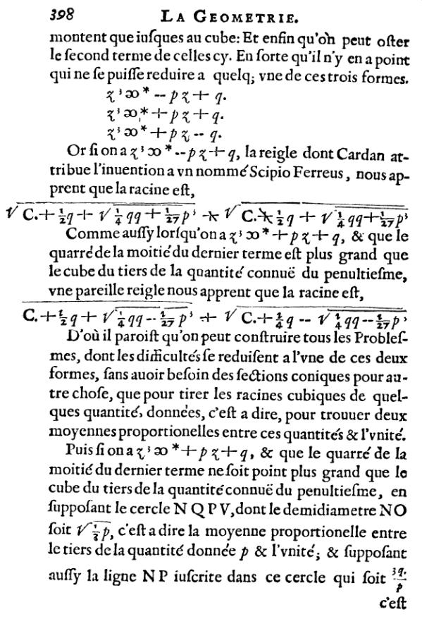 la geometrie de descartes - ed. 1637 - page 398