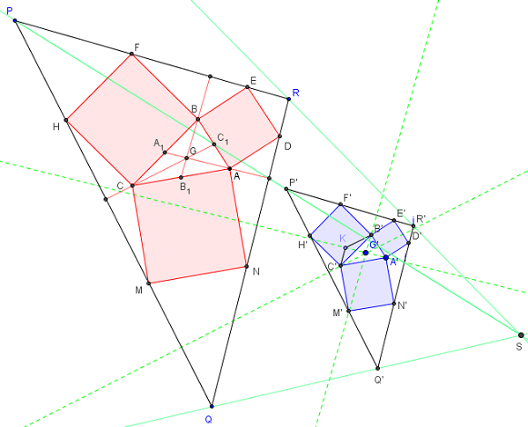 carrés de Malfatti : inscrire trois carrés dans un triangle - copyright Patrice Debart 2006