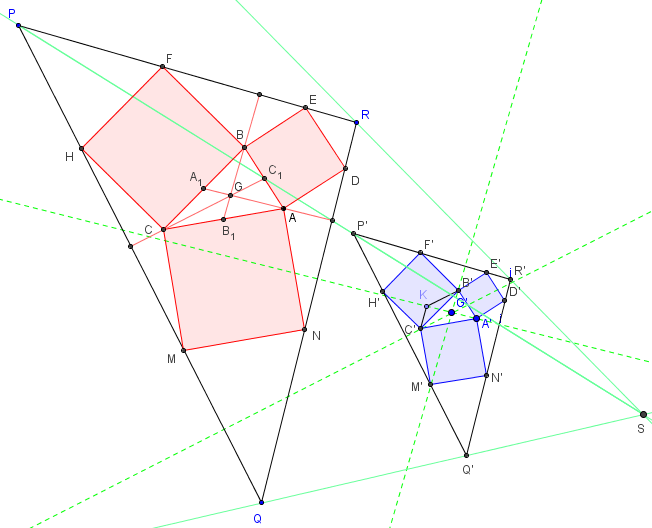 carrés de Malfatti : inscrire trois carrés dans un triangle - copyright Patrice Debart 2006
