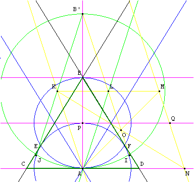 construction à la regle à bords parallèles - triangle équilatéral à partir de deux cercles - copyright Patrice Debart 2011
