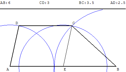 probleme : construire un trapèze connaissant les 4 cotos - copyright Patrice Debart 2003