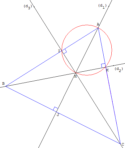 droites remarquables du triangle - points cocycliques pour tracer les hauteurs - copyright Patrice Debart 2002