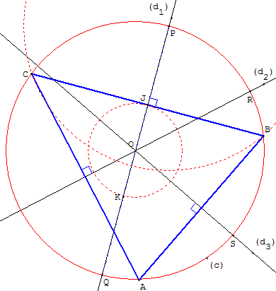 droites remarquables du triangle - tracer un triangle connaissant ses trois mediatrices - copyright Patrice Debart 2002