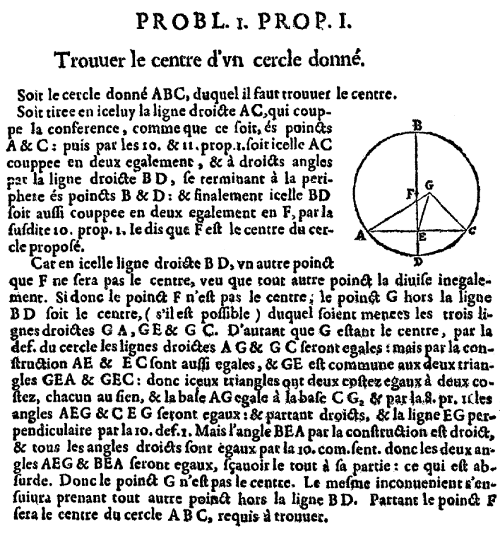 les éléments d'Euclide - Livre III - retrouver le centre d'un cercle avec une médiatrice