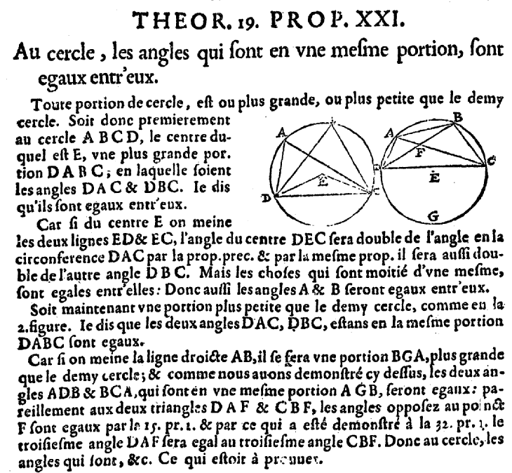 Angle inscrit dans les éléments d'Euclide