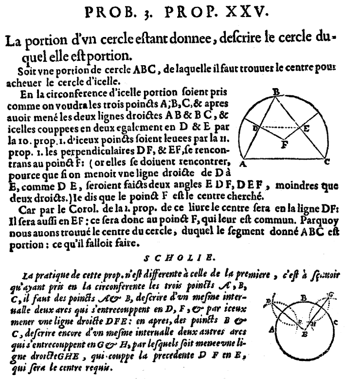 les éléments d'Euclide - trouver le centre d'un cercle avec 2 médiatrices