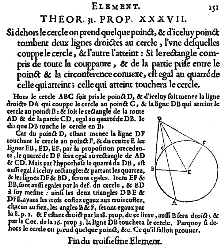 les éléments d'Euclide - puissance d'un point par rapport à un cercle