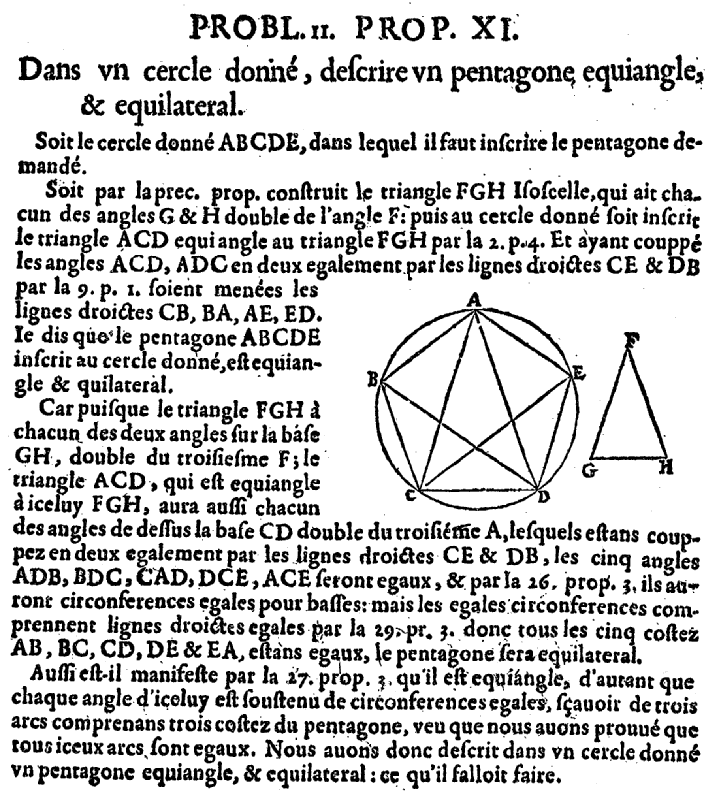 Pentagone régulier dans les éléments d'Euclide