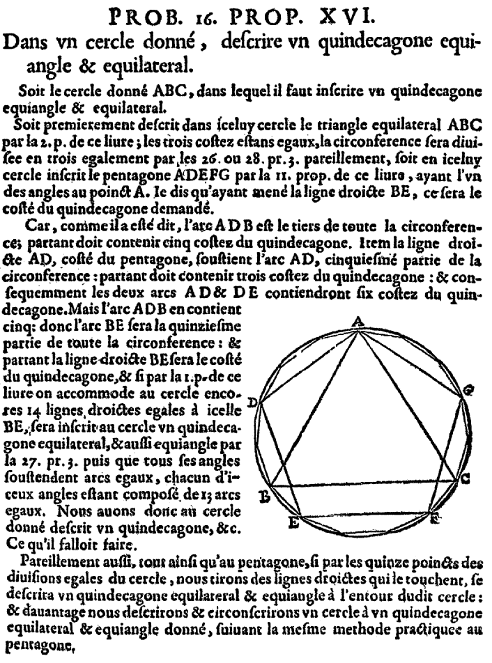 polygone régulier - pentadécagone dans les éléments d'Euclide