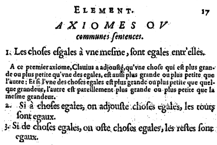 les éléments d'Euclide - axiomes ou notions communes