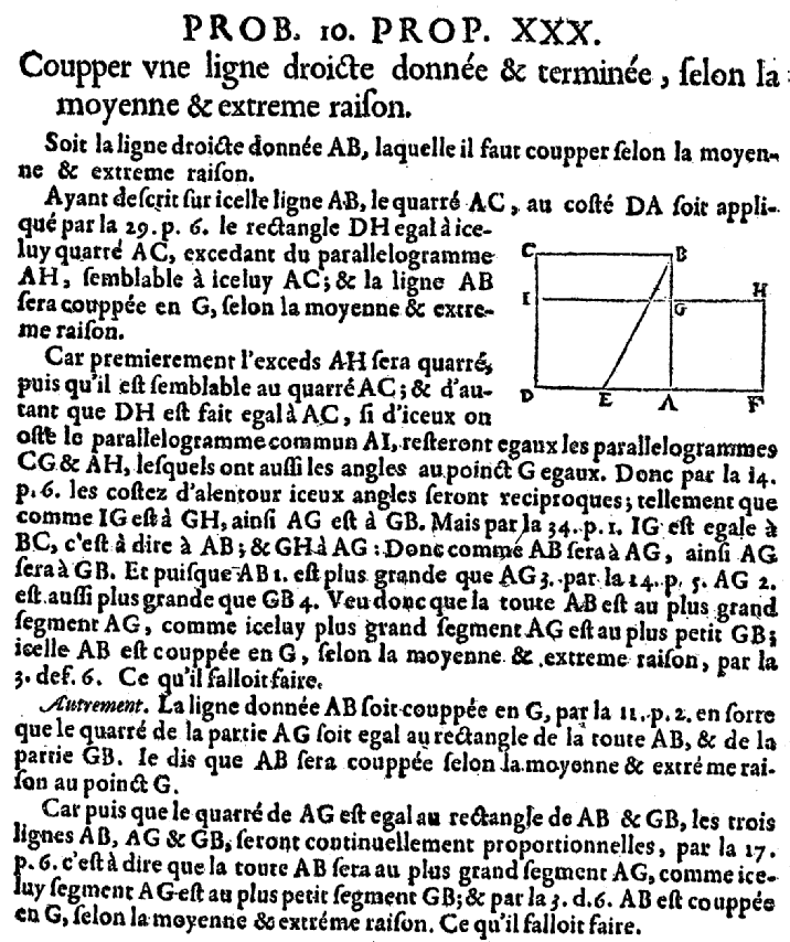 les éléments d'Euclide - couper une ligne droite selon la moyenne raison