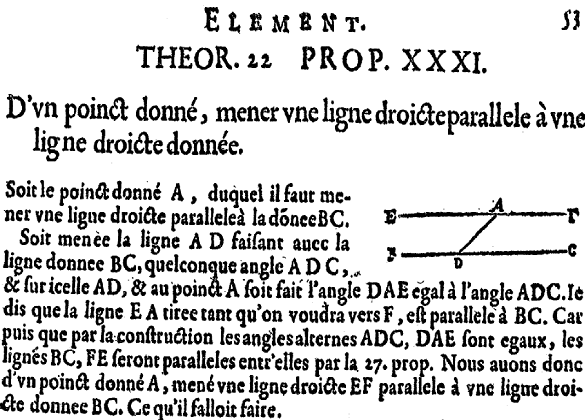 Les éléments d'Euclide - parallèle à une droite