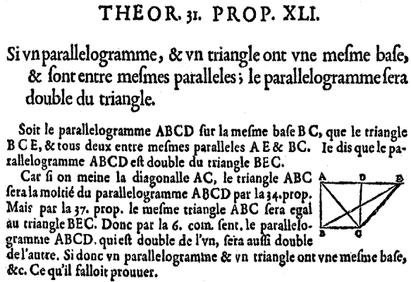 aire du parallélogramme dans les éléments d'Euclide