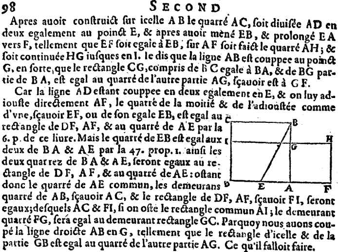 les éléments d'Euclide - carré et rectangle de meme aire