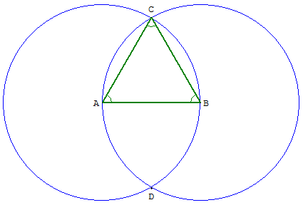 Géométrie du triangle équilatéral - construction d'Euclide - copyright Patrice Debart 2003