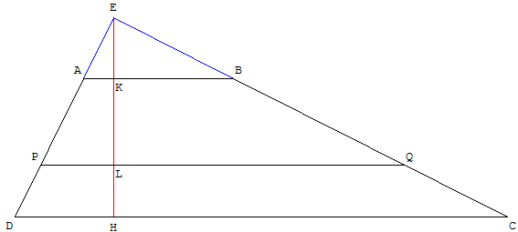 partage en deux d'un trapeze - mesure de la base commune - copyright Patrice Debart 2010