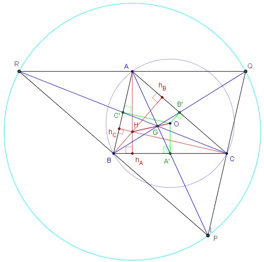 geometrie du triangle - droite d'euler et triangle median - copyright Patrice Debart 2002