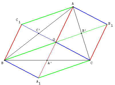geometrie du triangle - hexagone aux cotes opposes deux a deux paralleles - copyright Patrice Debart 2002