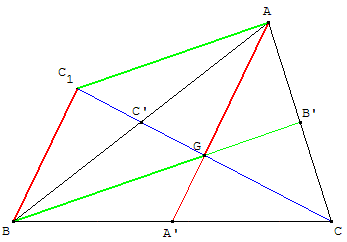 geometrie du triangle - medianes et centre de gravite - copyright Patrice Debart 2002