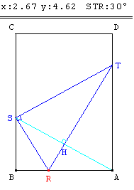 triangle inscrit dans un rectangle - aire minimale - copyright Patrice Debart 2004