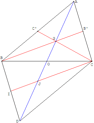 geometrie du triangle - parallelogramme avec partage en trois de la diagonale - copyright Patrice Debart 2002