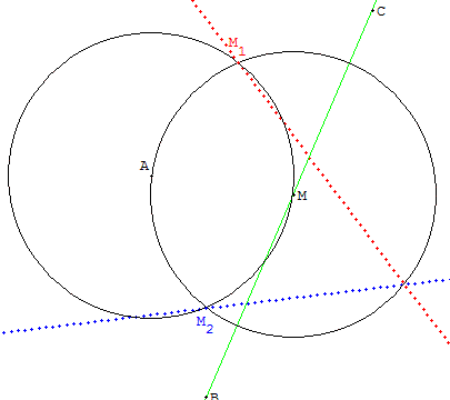 lieu geometrique de l'intersection de deux cercles - copyright Patrice Debart 2003