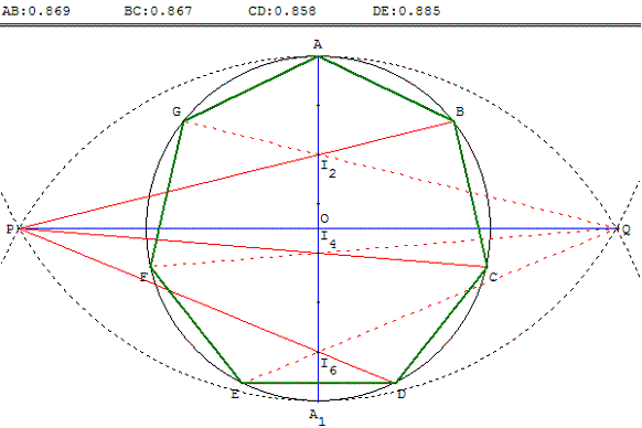 polygone régulier de 7 côtés égaux - copyright Patrice Debart 2006