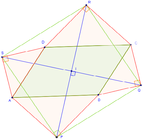 quatre triangles rectangles isoceles autour d'un parallélogramme - copyright Patrice Debart 2016