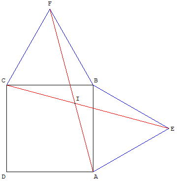 deux triangles equilateraux autour d'un carre - deux segments de meme longueur - copyright Patrice Debart 2003