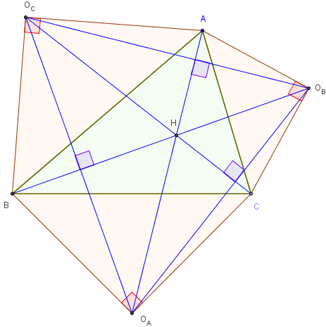 trois triangles rectangles isocèles autour d'un triangle - copyright Patrice Debart 2016