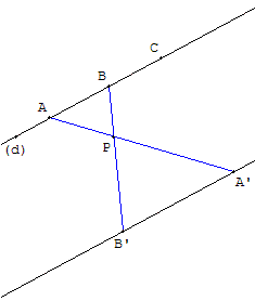 construction à la règle seule - parallèle a deux droites - copyright Patrice Debart 2007