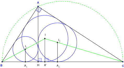 3 cercles inscrits dans triangle rectangle - figure geogebra - copyright Patrice Debart 2008