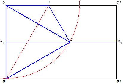 construction par pliage d'une bande rectangulaire - triangle équilatéral ayant pour côté la largeur de la bande - copyright Patrice Debart 2003