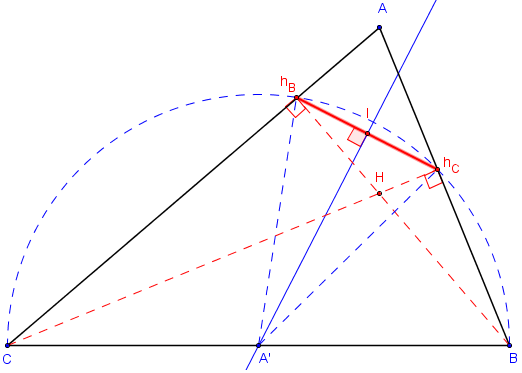 geometrie du triangle - les médiatrices du triangle orthique passent par les milieux des côtés du triangle - copyright Patrice Debart 2016
