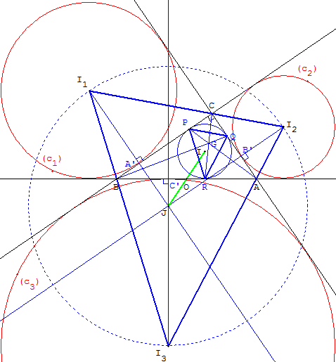 geometrie du triangle - triangle de Bevan d'un triangle rectangle - copyright Patrice Debart 2005