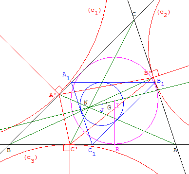 geometrie du triangle - cercle inscrit dans le triangle median - copyright Patrice Debart 2005