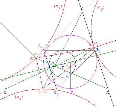 geometrie du triangle - cercle inscrit dans le triangle médian - copyright Patrice Debart 2005