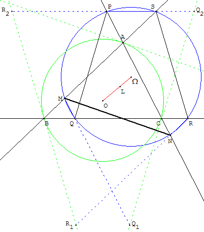 geometrie du triangle - trois antiparalleles de meme longueur - copyright Patrice Debart 2002